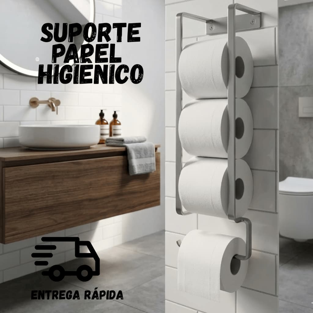 Porta Papel Higiênico Premium Dourado Preto Prata Moderno Acompanha Fita e Parafuso Instalação