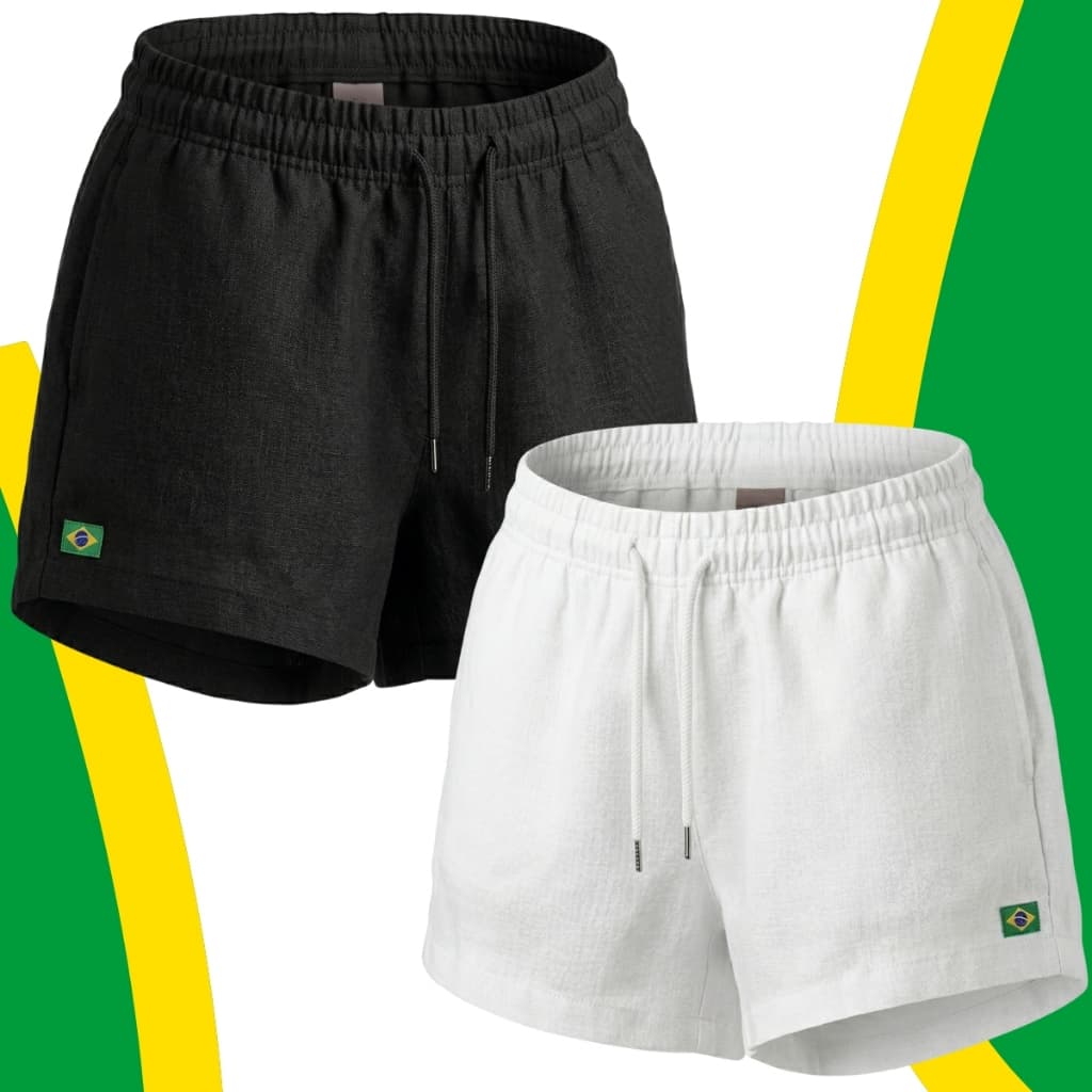 Short Do Brasil Feminino Linho Estampado Bandeira Brasil Copa Do Mundo Premium Shortinho Qualidade