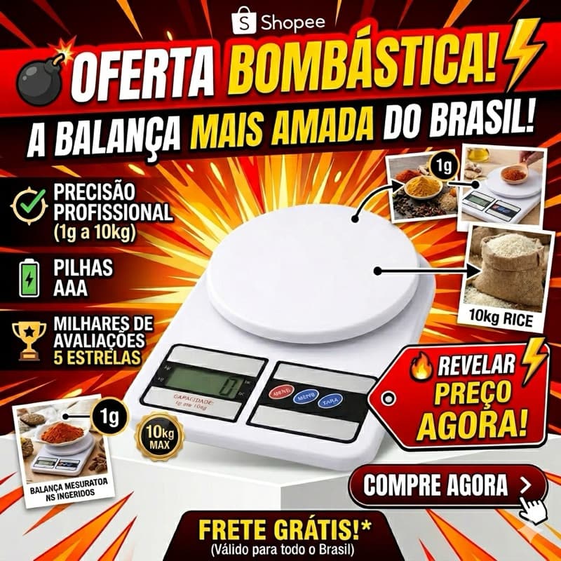 Balança Digital Cozinha Portátil Confeitaria Marmita Fitness Dieta Capacidade 1 a 10kg de Alta Precisão
