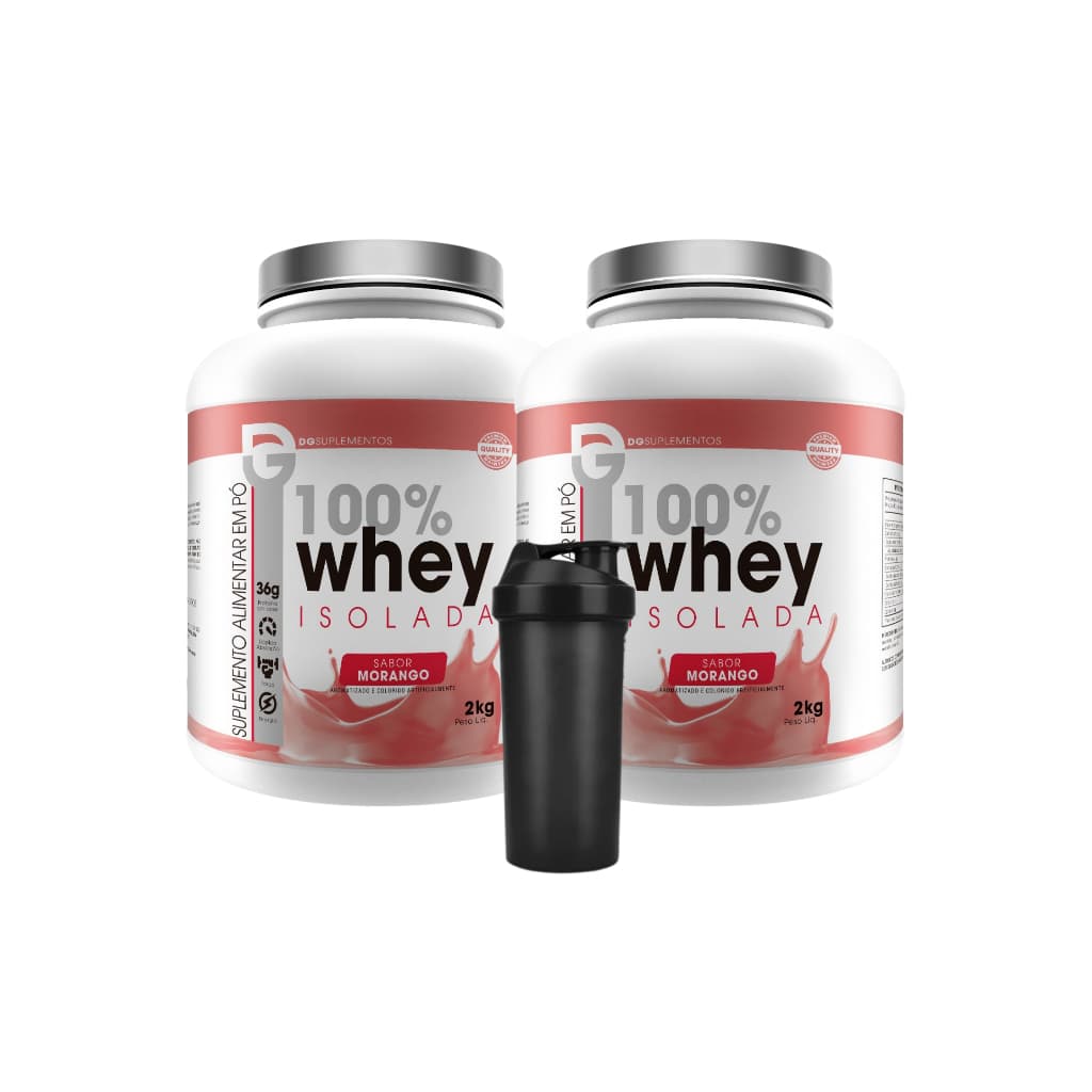 Kit 2x 100% Whey Isolado 2kg + Coqueteleira 600ml - DG Labs