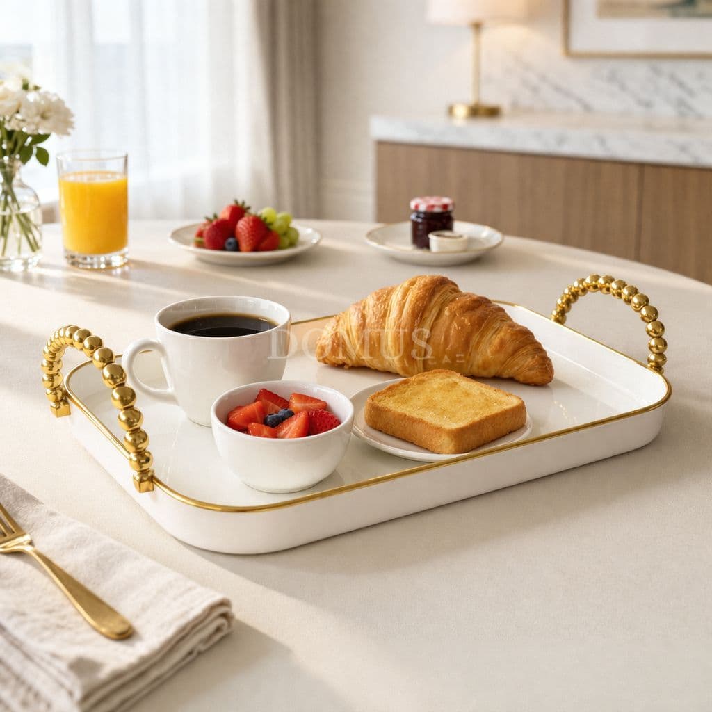 Bandeja Decorativa Luxo com alças Grande Borda Dourada E Prata Cantinho do Café Multiuso