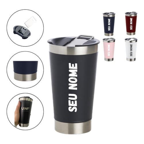 Copo Térmico 473 ml com Tampa Personalizado a Laser com Nome ou Logo