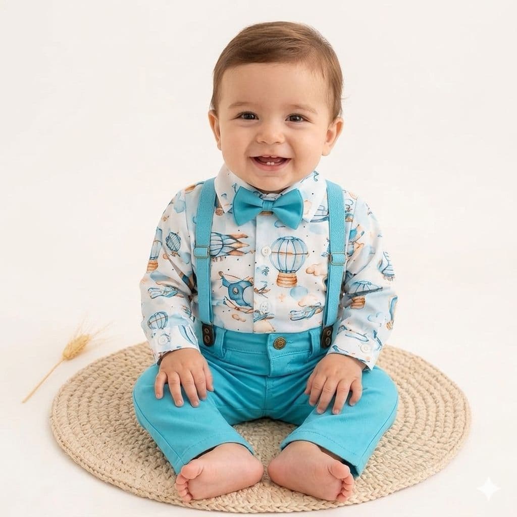Conjunto menino tematico de frio aniversário tempo voa balão