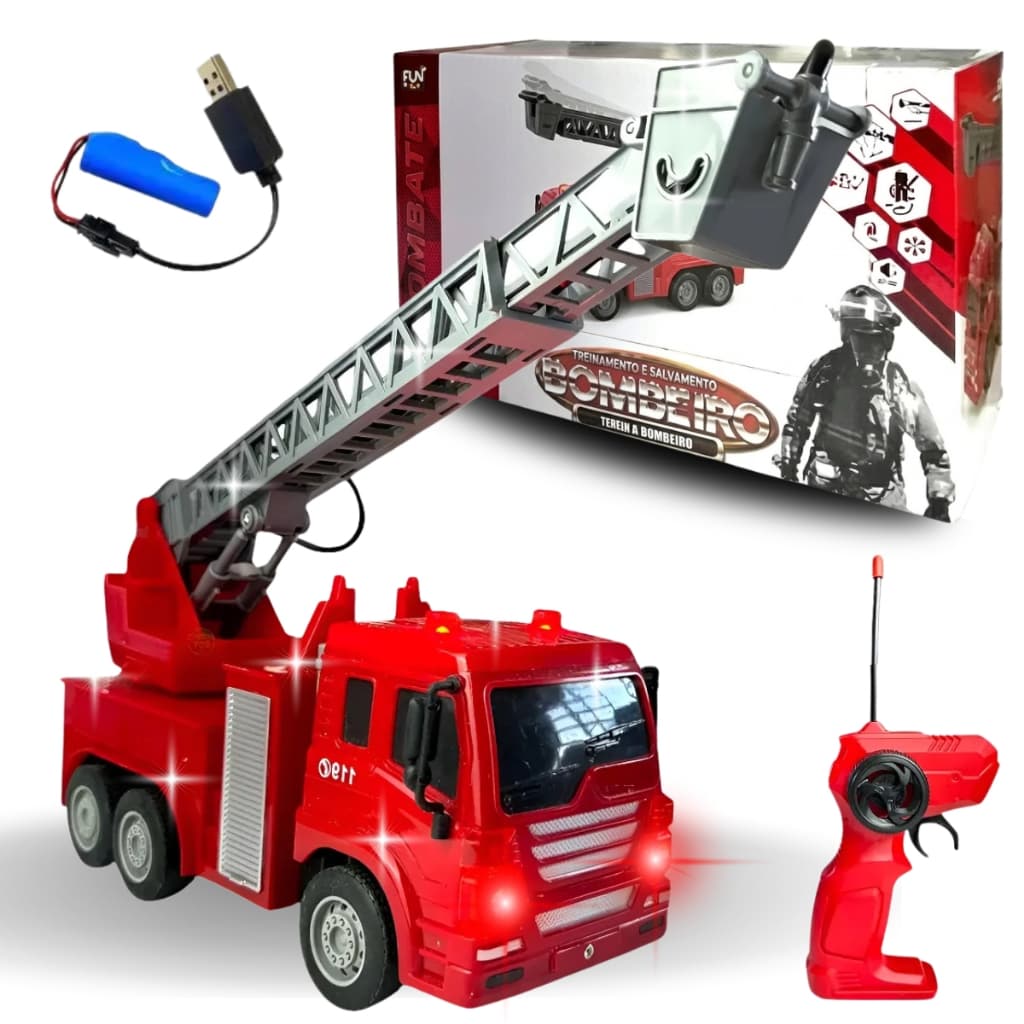 Carrinho Controle Remoto Bombeiro Caminhão Recarregável Luz
