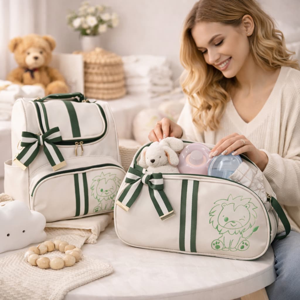 Kit 2 Peças Bolsa Maternidade Mochila 2 em 1 Mala Conjunto Mamãe Bebê Menina Menino Unissex