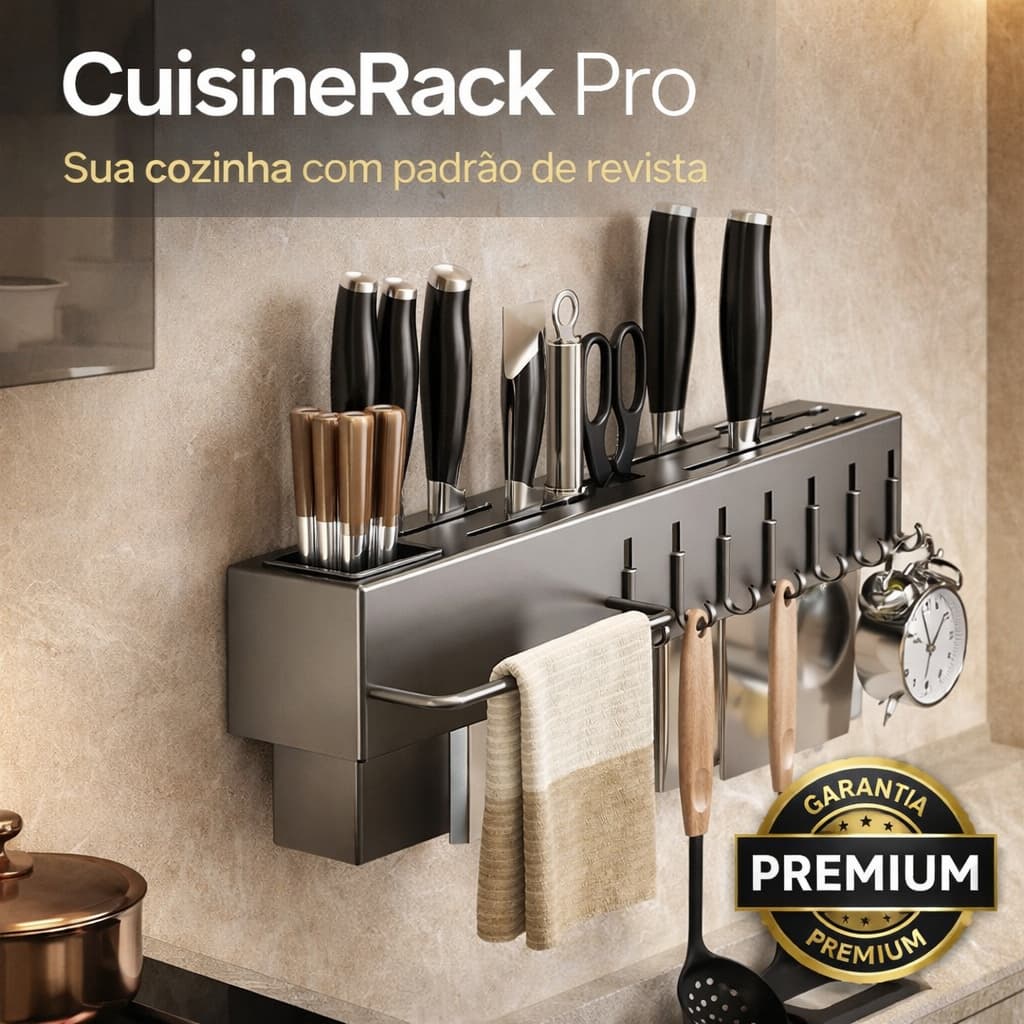 Suporte Organizador Utensilios Cozinha Metal 6 Ganchos Pratico Resistente Cinza