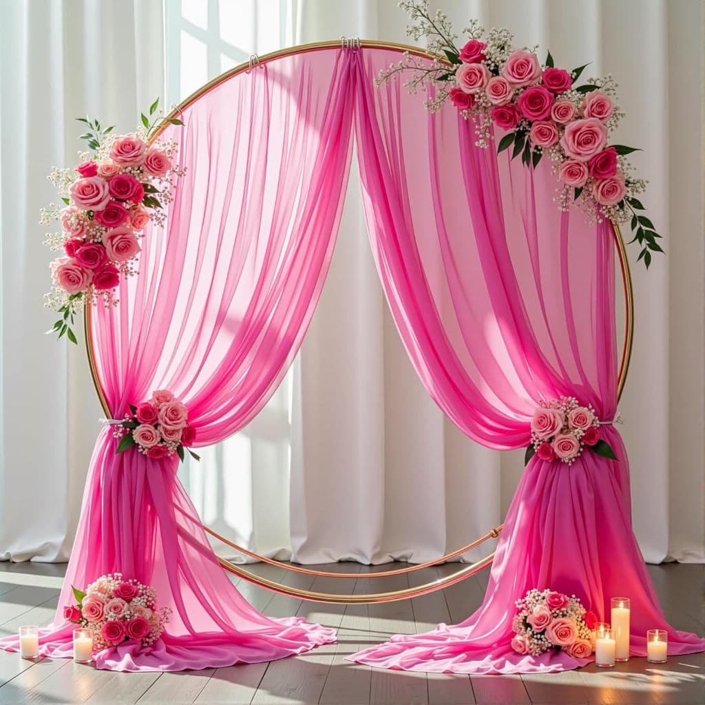 Tecido Voal Voil 5mt x 3mts Largura Pink Transparência Cortina Decoração Festa Aniversário Pink