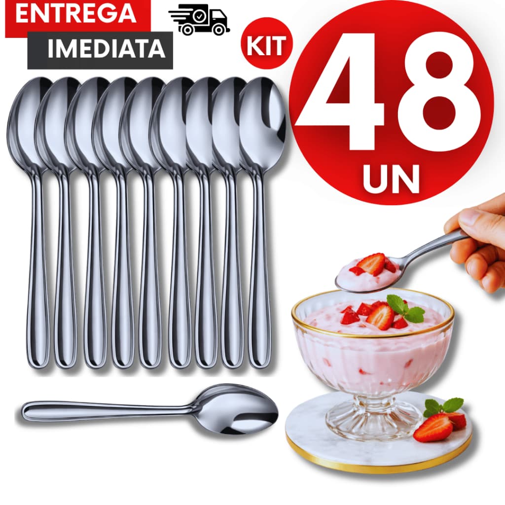 Conjunto Colheres de Sobremesa Aço Inox Talheres 16,4 Cm Cozinha Restaurante Buffet Utensílios