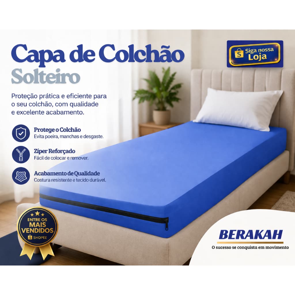 Capa de Colchão Solteiro com Ziper Impermeável