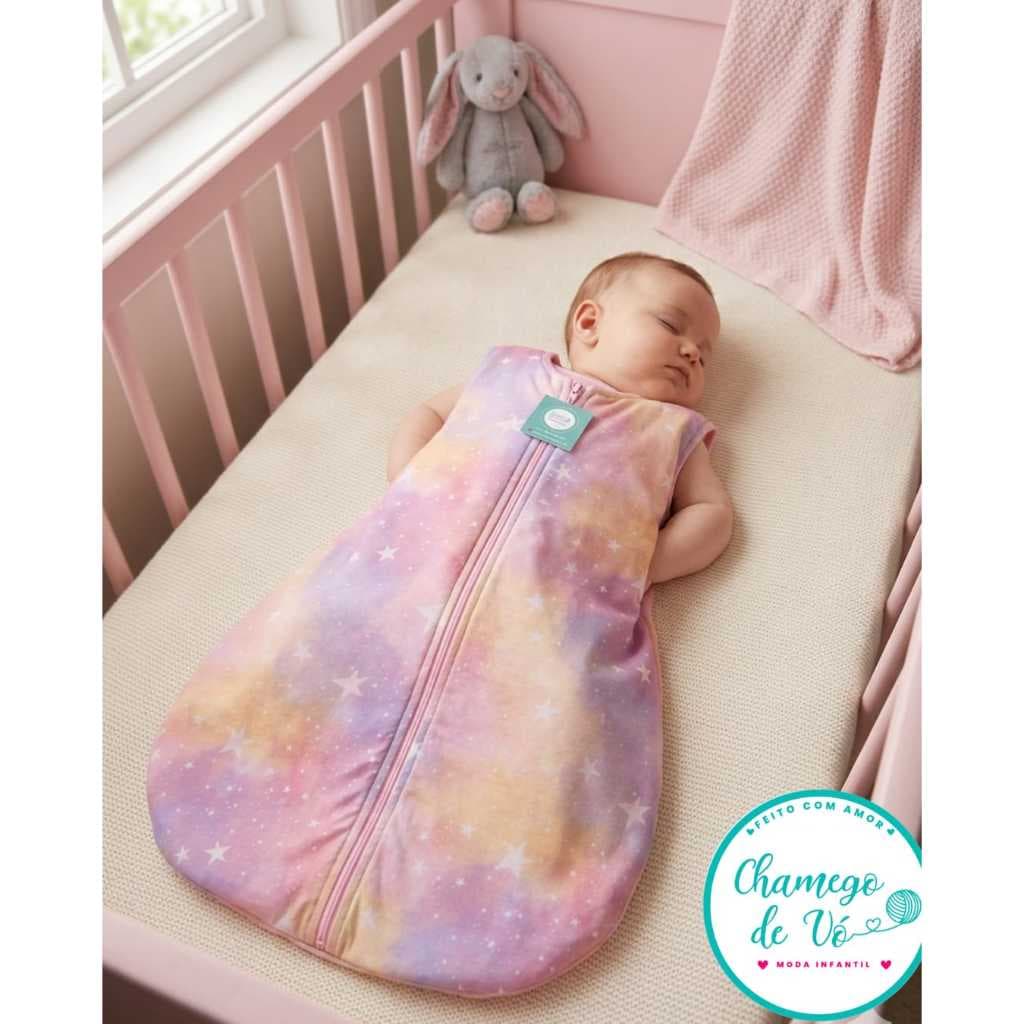 Saco de Dormir Bebê Casulo em Algodão forrado com Ziper para verão ou meia-estação