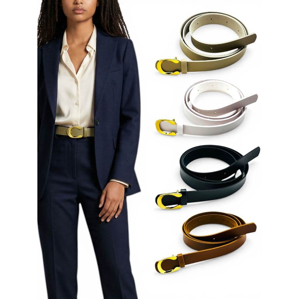 Cinto Feminino Elegante Minimalista Na Moda Chique Couro Sintético Básico Ajustável - Fran