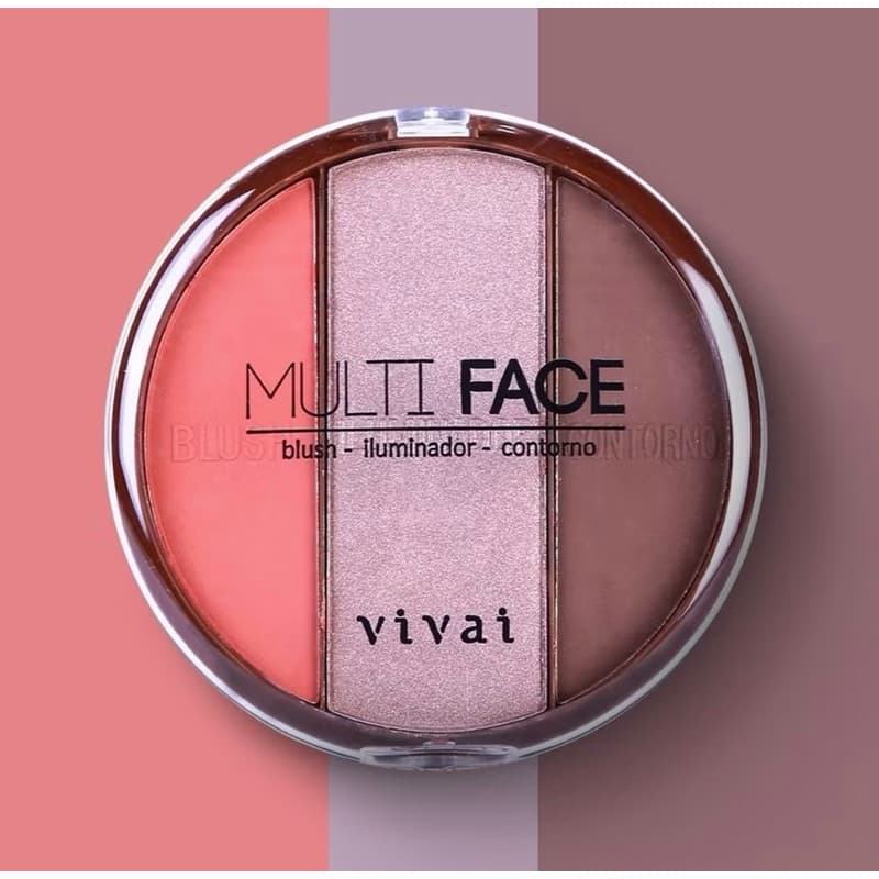 Paleta Multifuncional 3 em 1 Vivai Blush Iluminador Contorno Alta Pigmentação Rosto Profissional