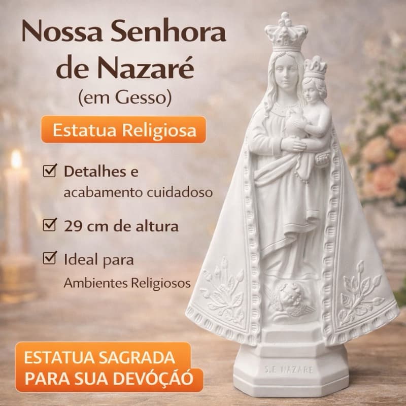 NOSSA SENHORA DE NAZARÉ dGesso Cru 32cm