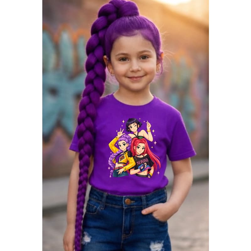 Camiseta Infantil Huntrix Menina Feminino Confortável Estampa Fashion Moderna Tamanhos 1 ao 12