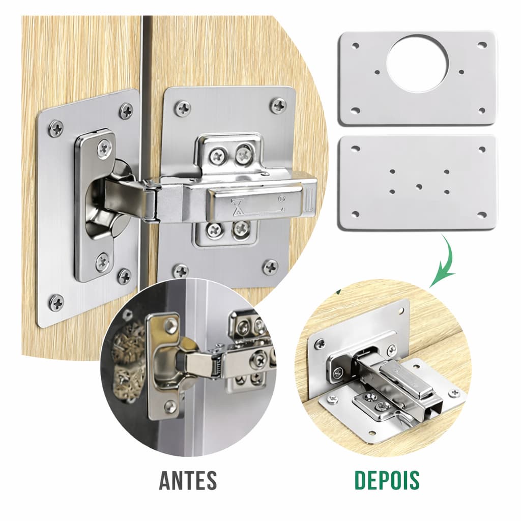 Kit 10 Placas Reparo Dobradiça Armário Para MDF Pen Tech Aço Reforçado Concerto Porta Cozinha