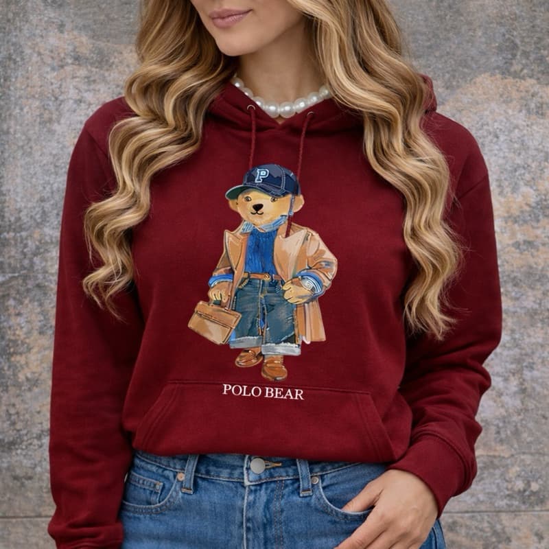 Moletom Capuz Bolso Canguru Flanelado Urso polo Azul Moda Gringa Entrega Imediata
