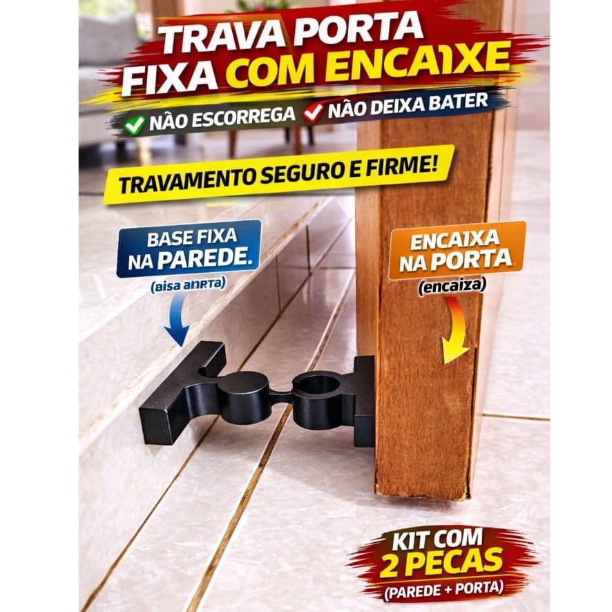 Trava Porta com Encaixe Fixo Parede e Porta | Anti Impacto Não Escorrega Fixador Resistente