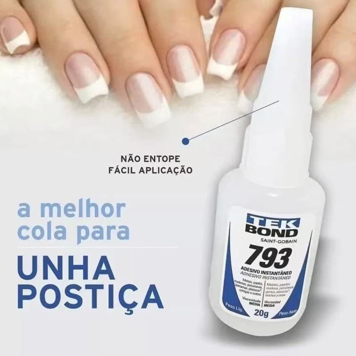 Cola Instantânea Unhas Postiças TekBond 793 20g -Alta Adesão e Secagem Rápida, seca rápido fixação