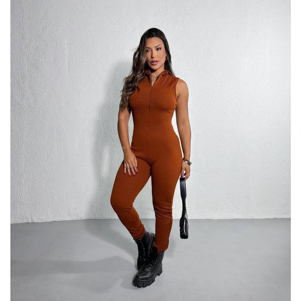Macacão Feminino Longo Canelado Premium Com Bojo