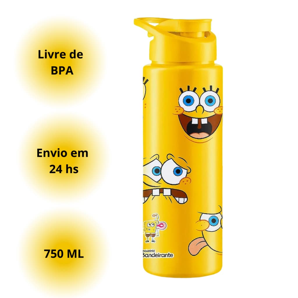 Squeeze Amarelo 750ml Bob Esponja Caras