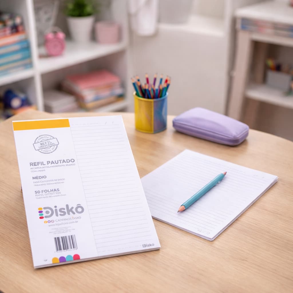 Refil Caderno Disco Pautado 50 Folhas Médio Reposicionável Escolar Organizacao Estudo