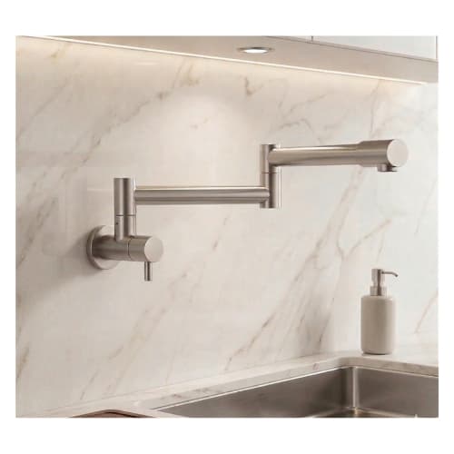 Torneira Cozinha Fria Parede Dobrável Articulável Metal Aço Inoxidável Acabamento Escovado