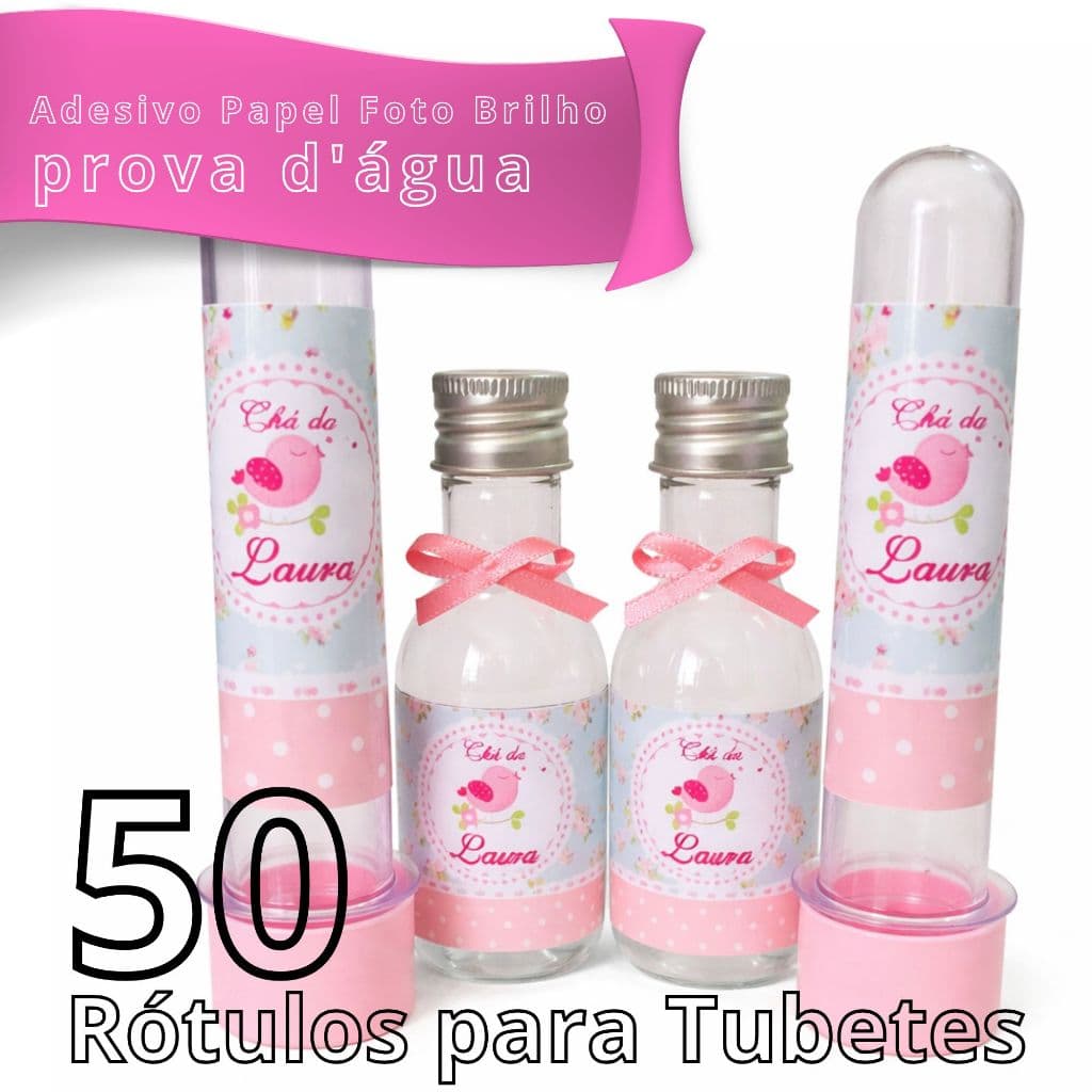 50 Rótulos Adesivo Personalizado p/ Tubete/ Bolha de Sabão, Aniversário, Lembrancinha