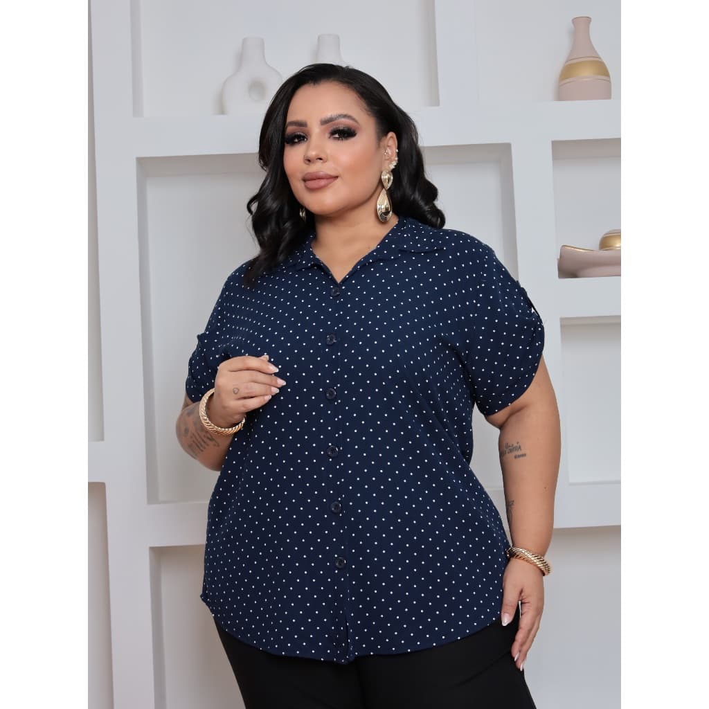 BLUSA CAMISA FEMININA PLUS SIZE MANGA CURTA PRIMAVERA VERÃO