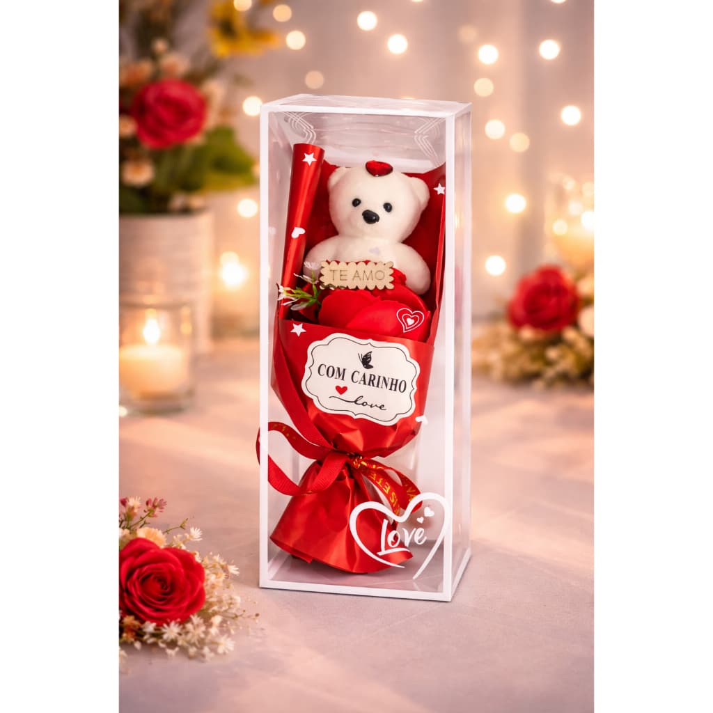 Buquê Ursinho Te Amo Presente Romântico Com Rosa E Caixa Surpreenda