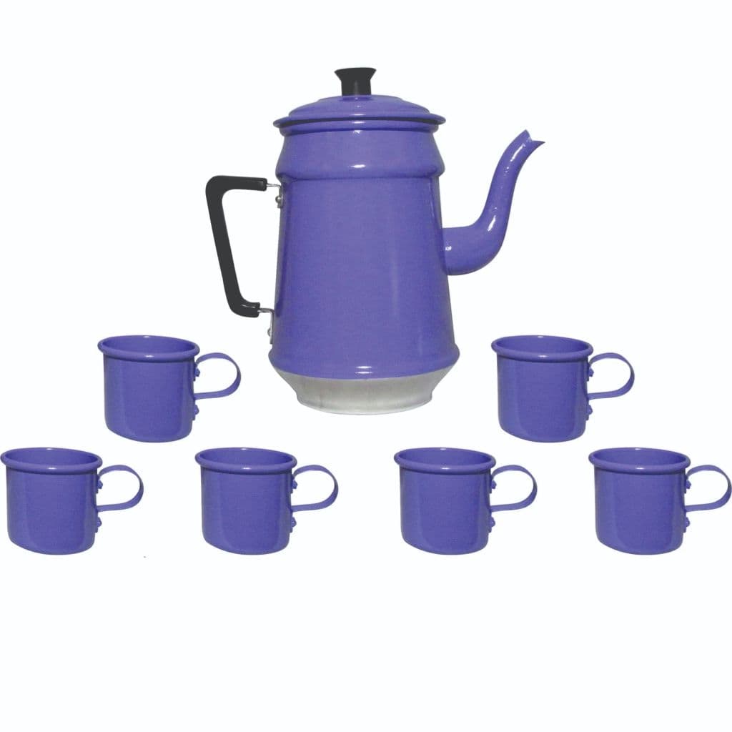 Conjunto Café/Chá Com Bule 1litro + 6 Canequinhas 75ml Em Alumínio Pintura Eletrostática