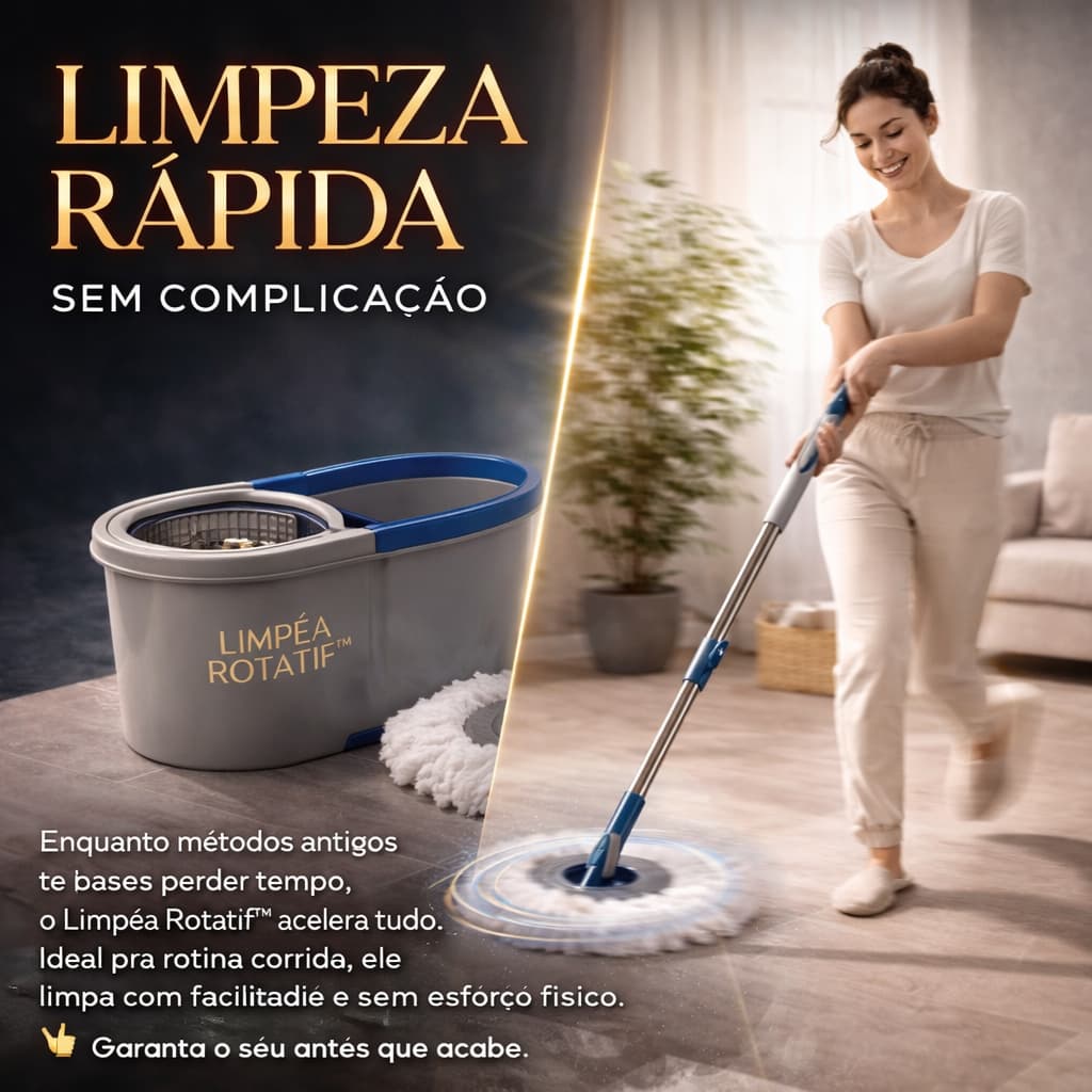Mop Giratório Limpéa Rotatif™ 13L Balde Inox + Refil Extra Microfibra Alta Absorção Limpeza Fácil Sem Esforço 360
