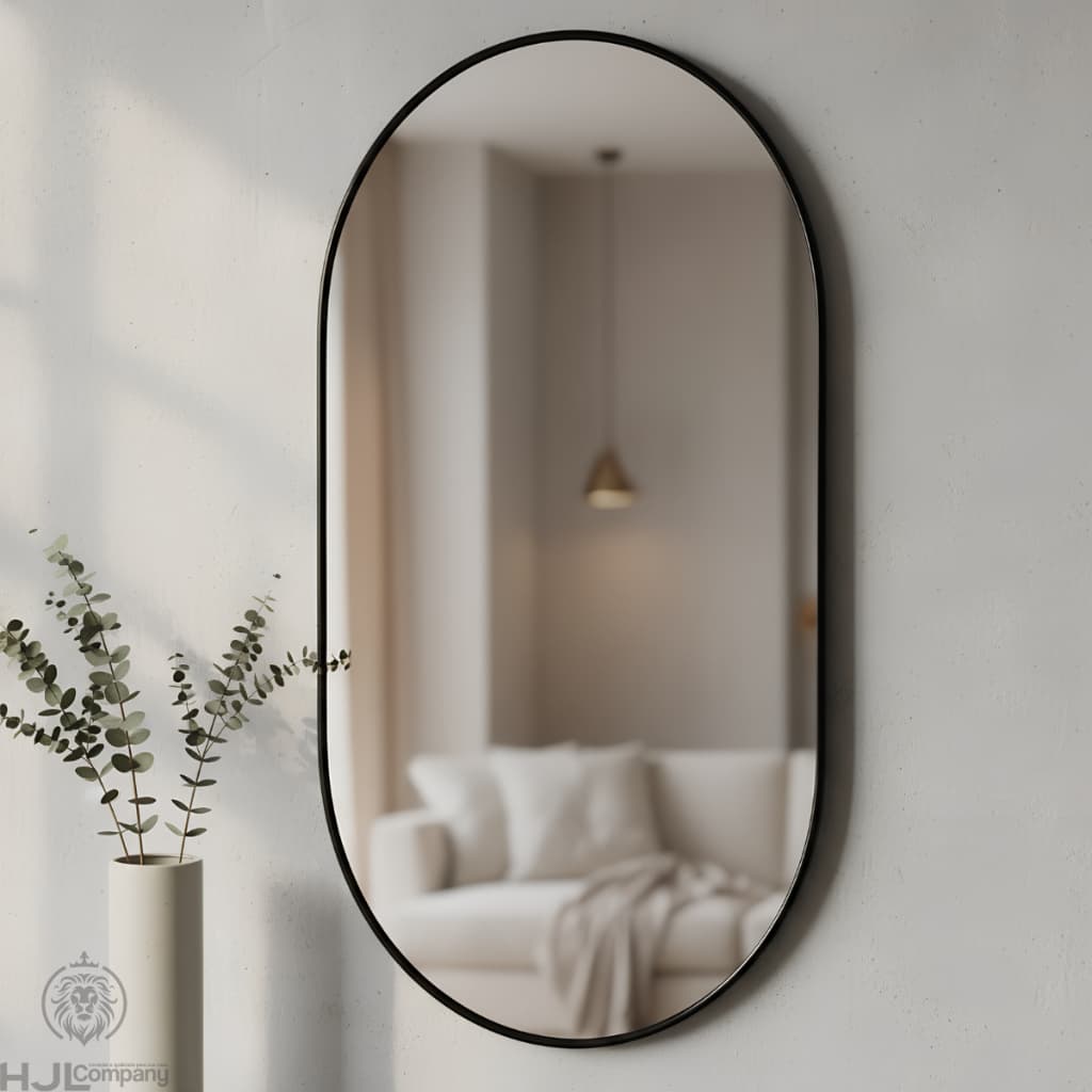 Espelho Oval de Parede Moderno Grande – Sala, Quarto e Hall, Moldura Preta Minimalista