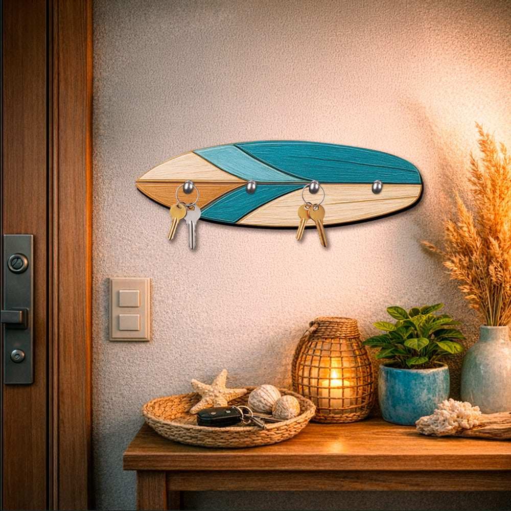Porta Chaves Decorativo Prancha Surf MDF Estilo Praia com Ganchos Parede