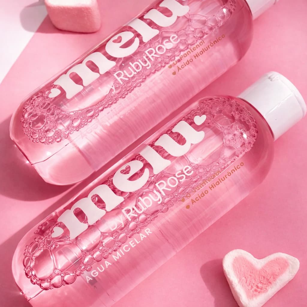 Água Micelar Melu Ruby Rose 100ml Demaquilante Facial 3 em 1 Limpa Tonifica e Remove Maquiagem Com Ácido Hialurônico