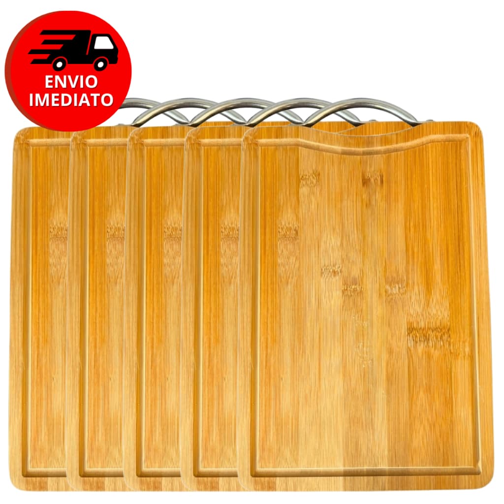 Kit Tabua Corte Carne Madeira Bambu Retangular Servir Churrasco Frios 32CM Cozinha Area Gourmet