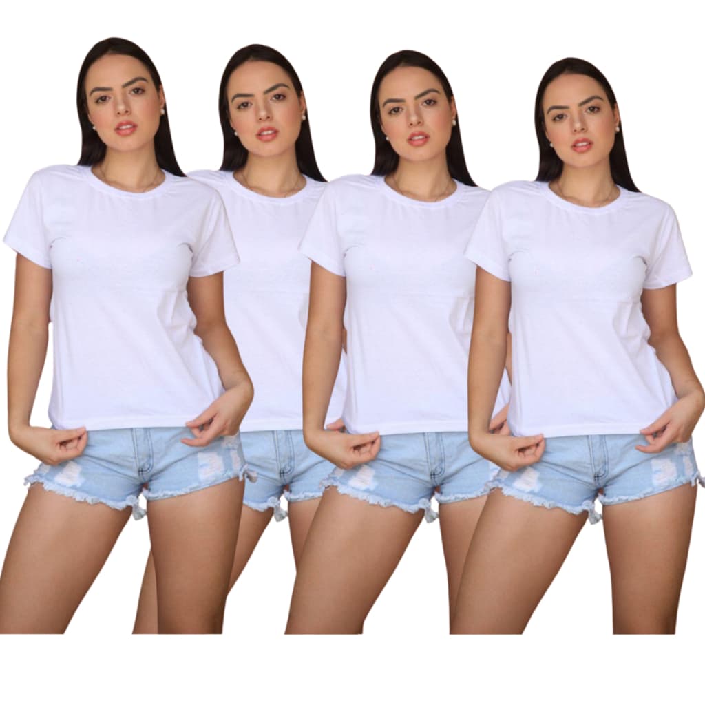 Kit 4 Camisetas Femininas Brancas ou Cores Básicas Confortáveis