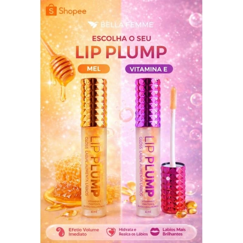 GLOSS LABIAL LIP PLUMP BELLA FEMME – EFEITO VOLUME E HIDRATAÇÃO