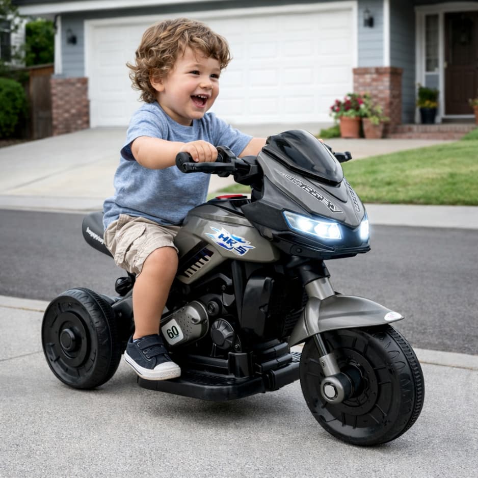 Mini Moto Elétrica Infantil 6V Dark Cinza Com Musica E Som Unitoys