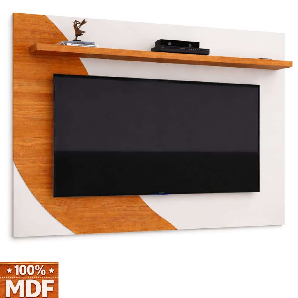 Painel para Tv até 42 Polegadas Prateleira Nicho Quarto Sala MDF Luxo Rack  Smart  Off White Ripado