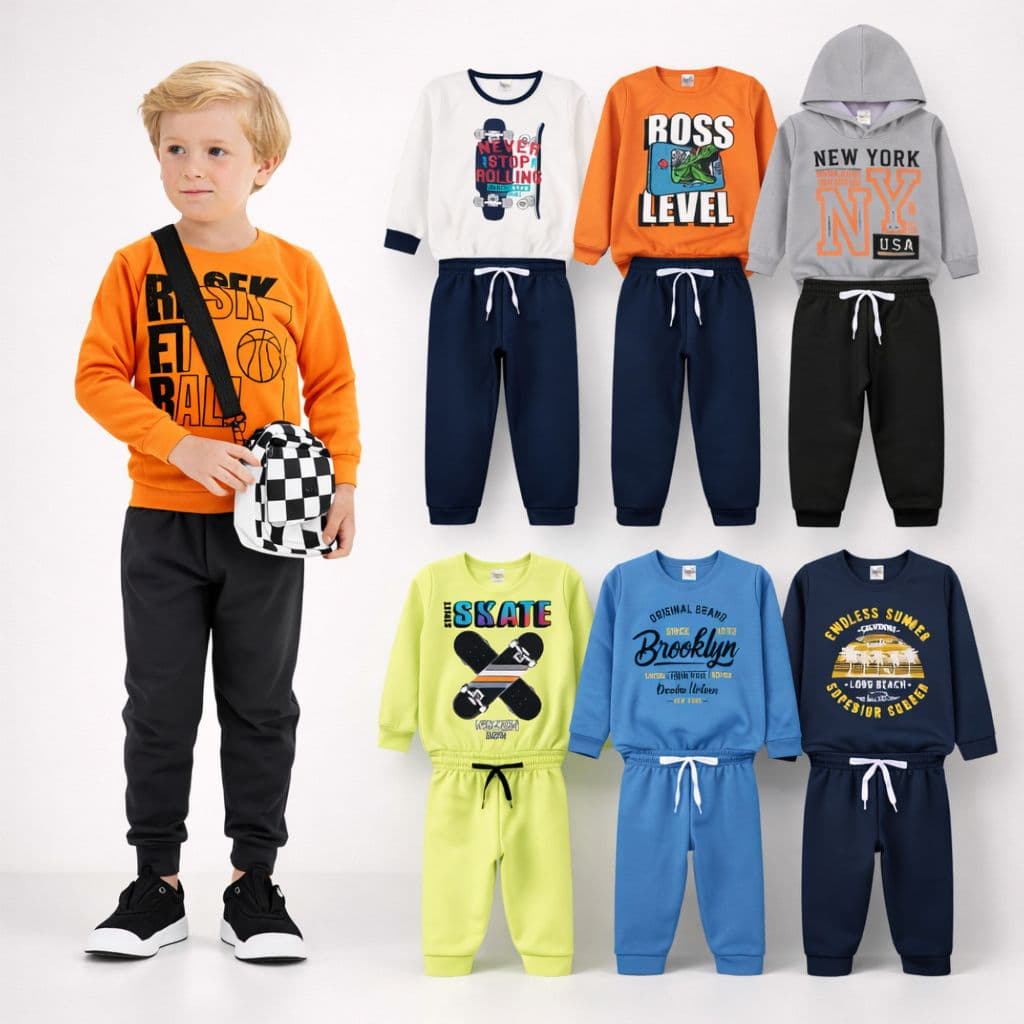 Kit 5 Conjuntos Moletom Infantil Masculino Inverno Peluciado 1 ao 10 Anos