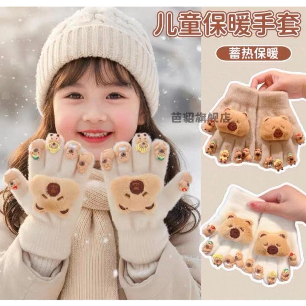 Luva Infantil Capivara 3D  Termica Para 4-10 Anos(5 dedos acrilico)..li