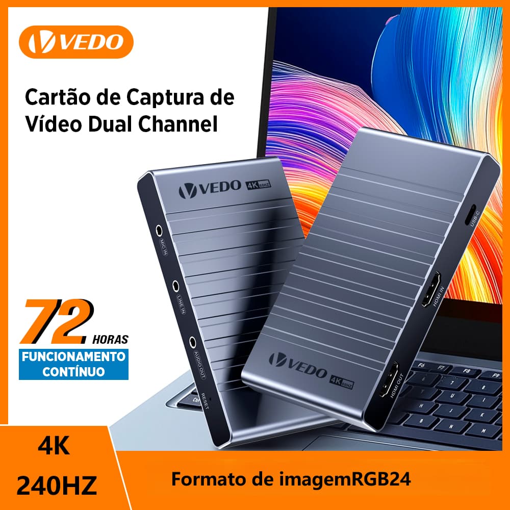 VEDO Placa De Captura 4K 240Hz Para Transmissão Ao Vivo Streaming e Podcasting Para PS5 Xbox Celular