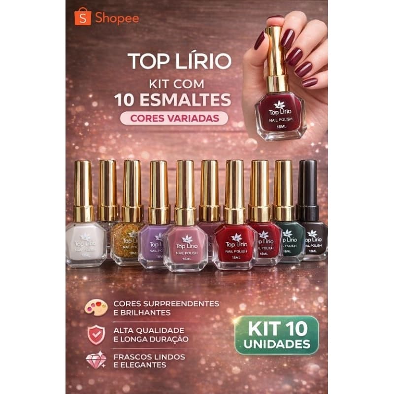 KIT 10 ESMALTES TOP LÍRIO – CORES VARIADAS