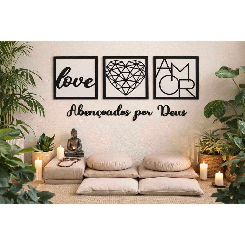 Kit 3 Quadros Decorativos 30x30 Love Amor –  MDF Premium, Fácil Instalação, Envio Rápido