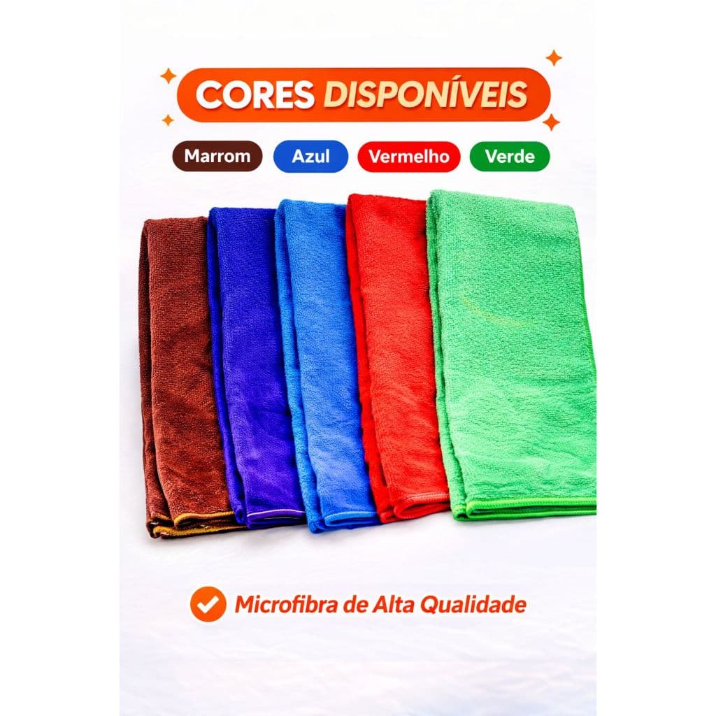 Kit 3  Panos Toalhas de Microfibra 30x40cm Multiuso Alta Absorção Limpeza