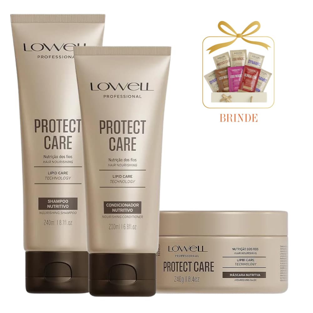 Kit Nutritivo Protect Care Lowell Shampoo 240ml, Condicionador 200ml e Máscara 240g + Sachê Lowell