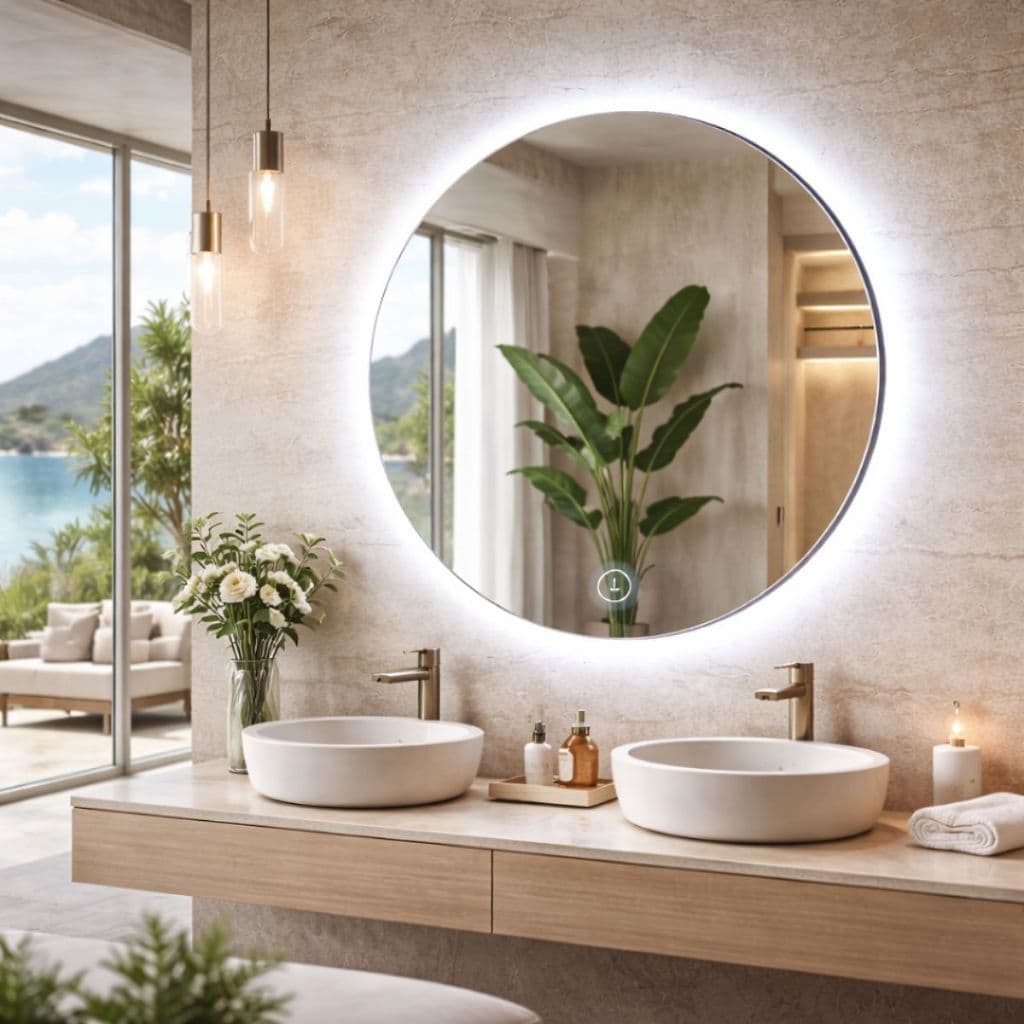Espelho LED Redondo Touch 100cm Orgânico Grande Com Suporte Bateria ou Fonte 01