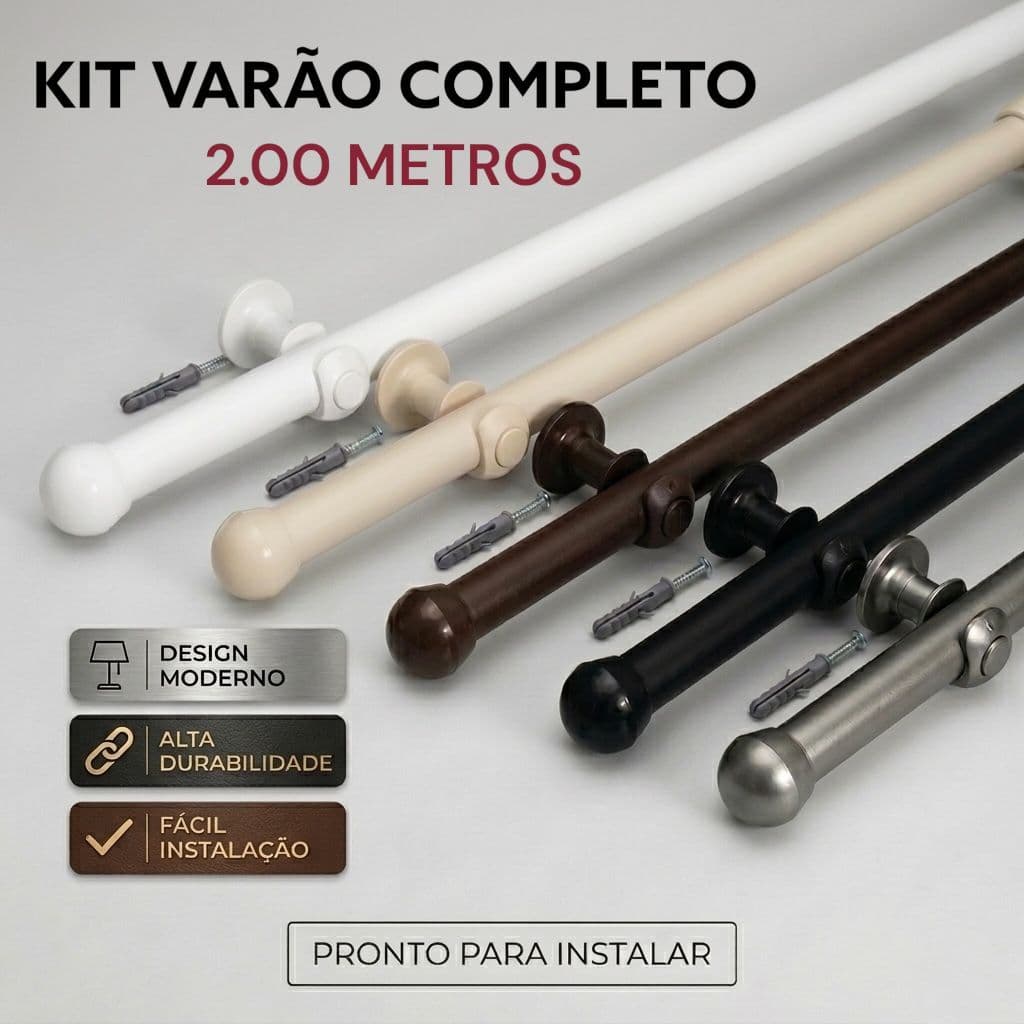 Varão De Cortina 2,00 Com 19mm De Madeira Com Suporte Simples