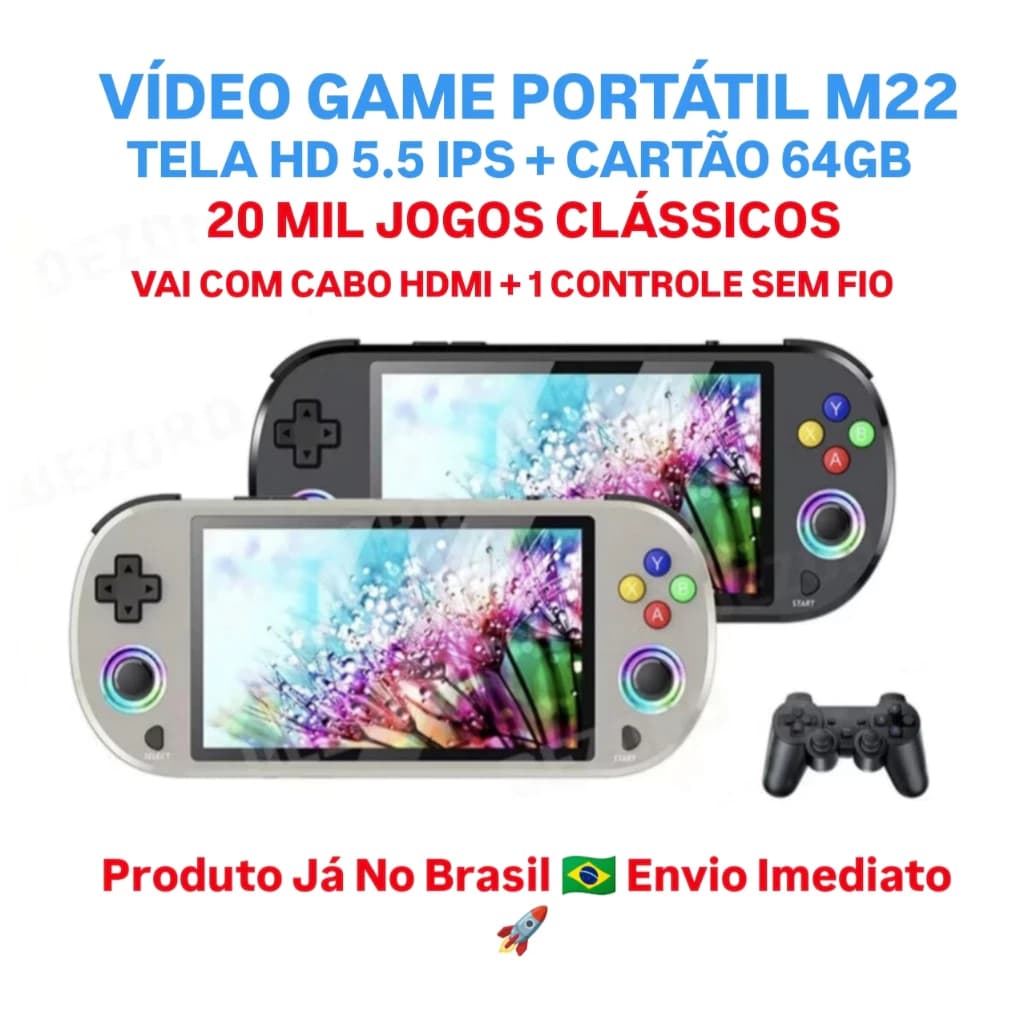 Console Portátil M22 Pro Retrô + 1 Controle Sem Fio | Conecta na TV via HDMI e 20 Mil Jogos