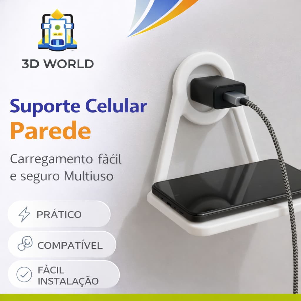 Suporte Celular Parede Carregamento fácil e seguro Multiuso